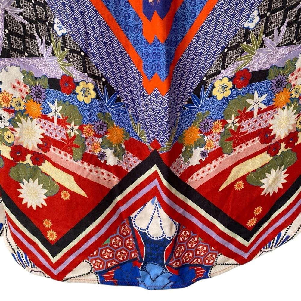 Pinko Casper Button Down Blouse size 2 Red Blue Print Long Sleeve - Picture 6 of 12